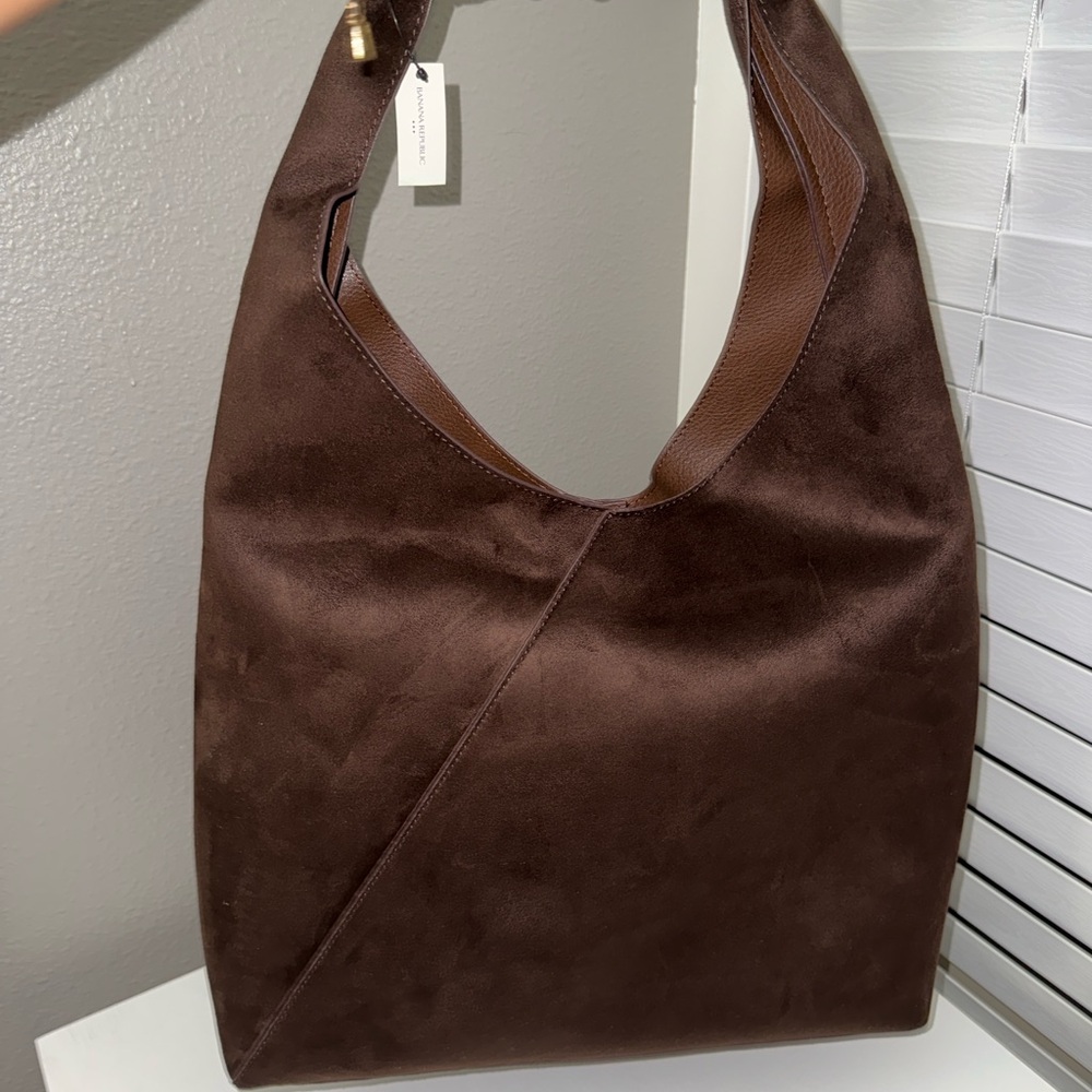 Banana Republic Chocolate Vegan Suede Slouchy Tote Bag